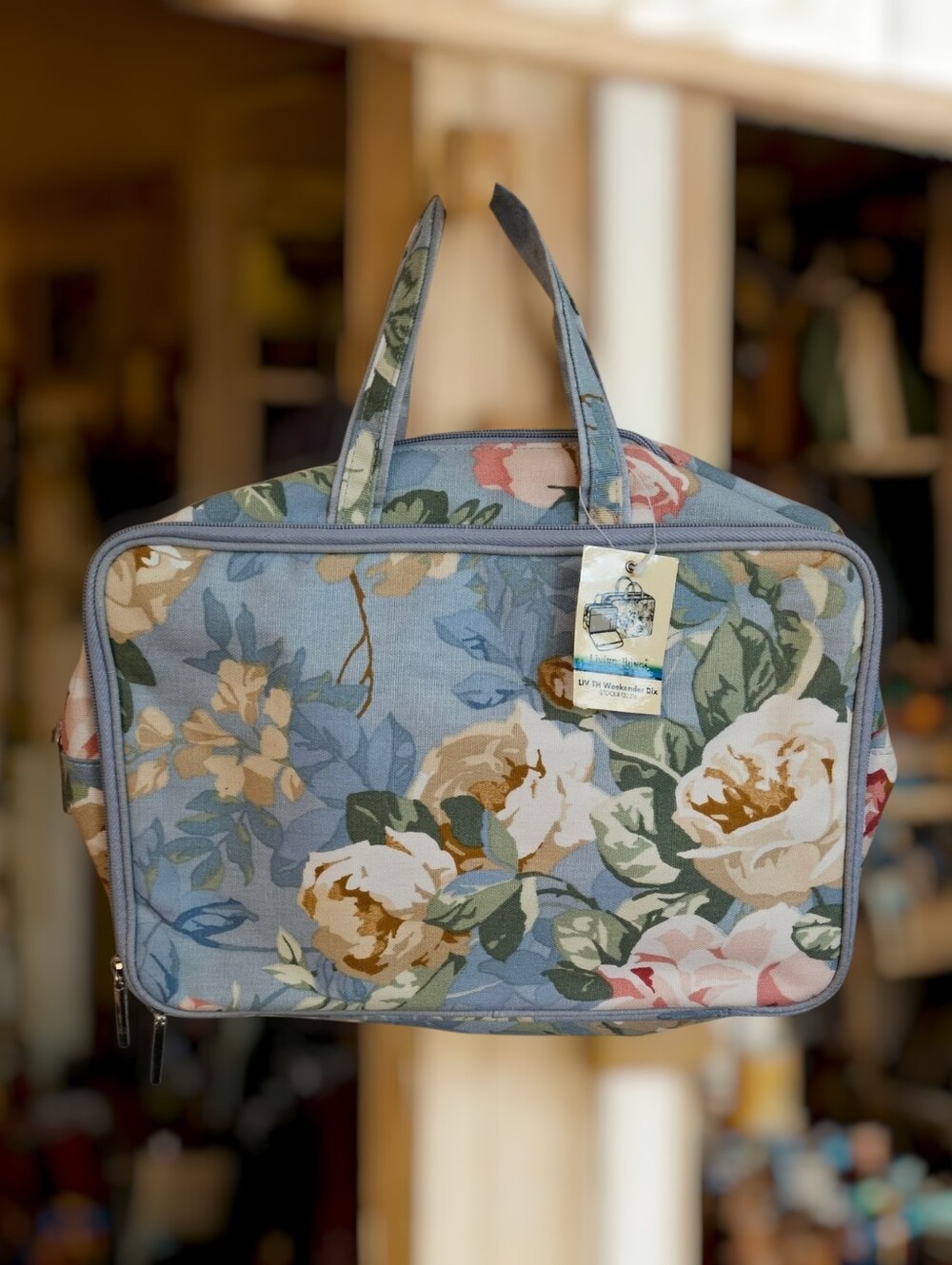 Floral Canvas Travel Tote in Light Blue